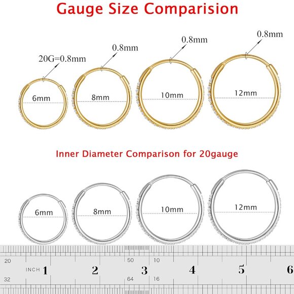 Gold 8mm Surgical Steel Nose Hoop with CZ - Hypoallergenic Tragus Helix Piercing - Picture 3 of 9